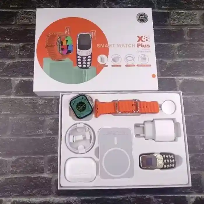 X8 Plus Smart Watch Mobile Phone Power Bank Airpod Charger All in one Combo